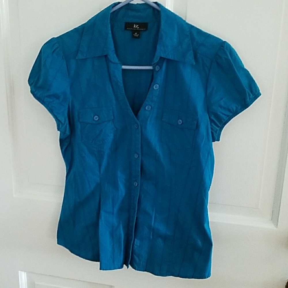 IF Byer Button Down Short Sleeve V Neck Blouse M